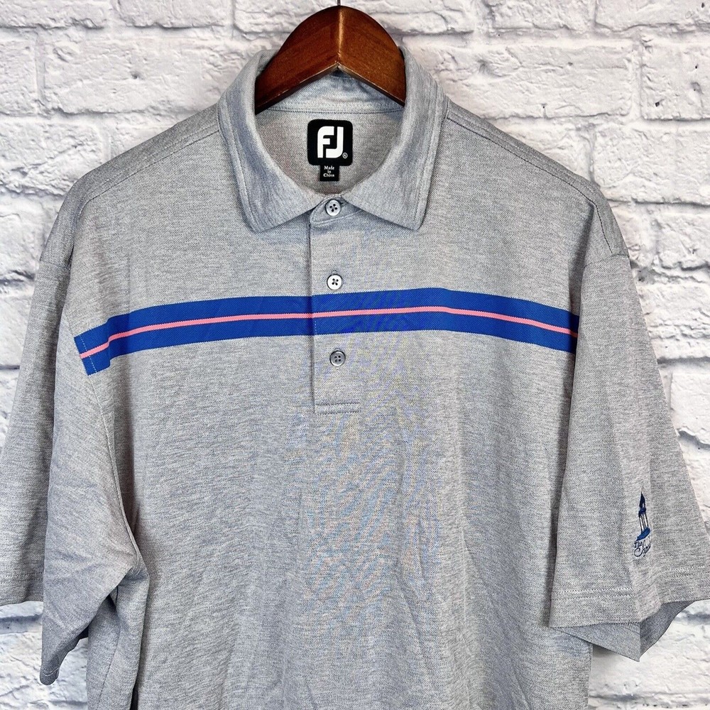 FootJoy FJ Golf Gray Purple Striped Polo Short Sleeve Shirt Logo Size X Large XL